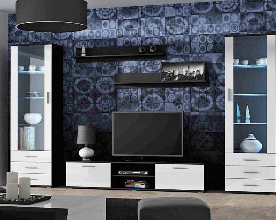 Гостиная Сохо 7 МДФ Белый DM635-6 / Черный 0190