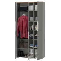 Октава 13.338 Шкаф для одежды + 13.228 Пенал, цвет серый графит/дуб крафт золотой/фасады МДФ серый графит и зеркало, ШхГхВ 96,4х35,3х197,6 см, ун. сб.