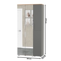 Октава 13.338 Шкаф для одежды + 13.228 Пенал, цвет серый графит/дуб крафт золотой/фасады МДФ серый графит и зеркало, ШхГхВ 96,4х35,3х197,6 см, ун. сб.