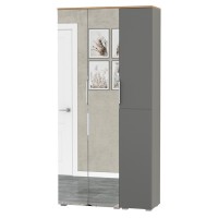 Октава 13.338 Шкаф для одежды + 13.228 Пенал, цвет серый графит/дуб крафт золотой/фасады МДФ серый графит и зеркало, ШхГхВ 96,4х35,3х197,6 см, ун. сб.