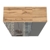 Октава 13.338 Шкаф для одежды + 13.228 Пенал, цвет серый графит/дуб крафт золотой/фасады МДФ серый графит и зеркало, ШхГхВ 96,4х35,3х197,6 см, ун. сб.