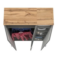 Октава 13.338 Шкаф для одежды + 13.228 Пенал, цвет серый графит/дуб крафт золотой/фасады МДФ серый графит и зеркало, ШхГхВ 96,4х35,3х197,6 см, ун. сб.