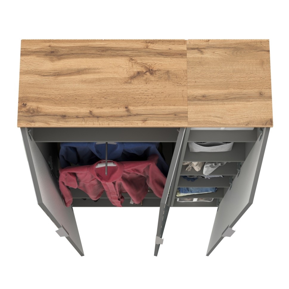 Октава 13.338 Шкаф для одежды + 13.228 Пенал, цвет серый графит/дуб крафт золотой/фасады МДФ серый графит и зеркало, ШхГхВ 96,4х35,3х197,6 см, ун. сб.