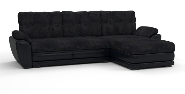 Диван угловой Император Люкс велюр черный + экокожа черный