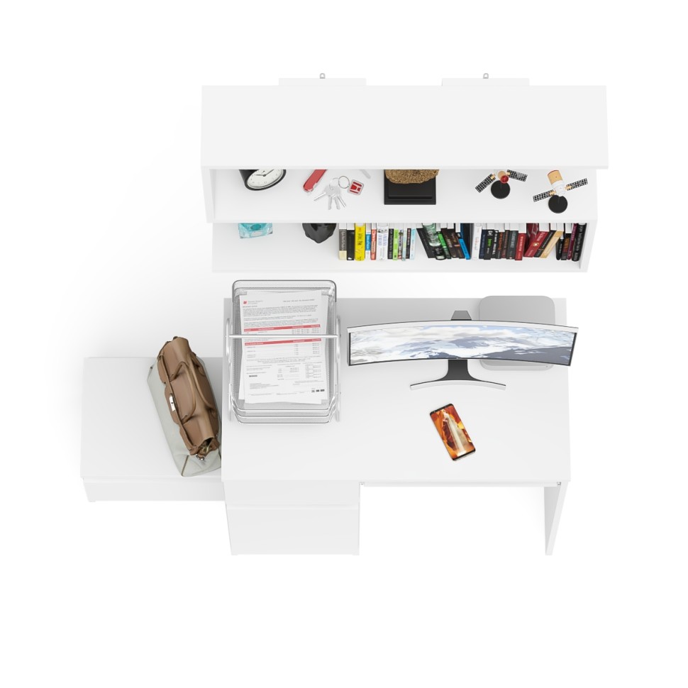 Мори Стол компьютерный МС-1 левый + Тумба ТМП400.1 + Полка 900, цвет белый, ШхГхВ 130,4х50х209,6 см., НЕ универсальная сборка