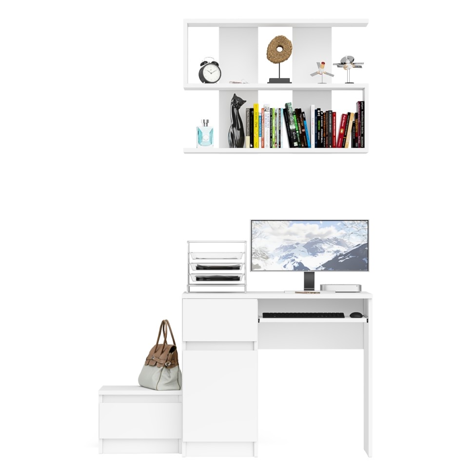 Мори Стол компьютерный МС-1 левый + Тумба ТМП400.1 + Полка 900, цвет белый, ШхГхВ 130,4х50х209,6 см., НЕ универсальная сборка