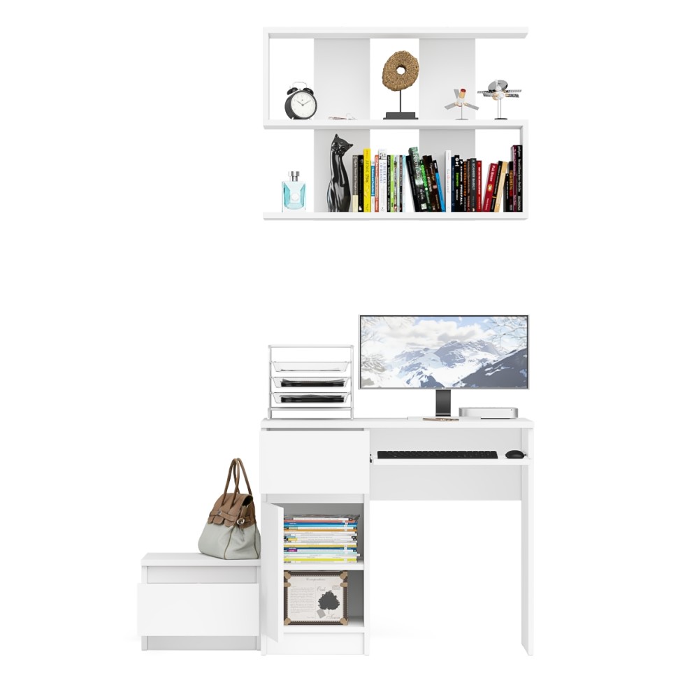 Мори Стол компьютерный МС-1 левый + Тумба ТМП400.1 + Полка 900, цвет белый, ШхГхВ 130,4х50х209,6 см., НЕ универсальная сборка