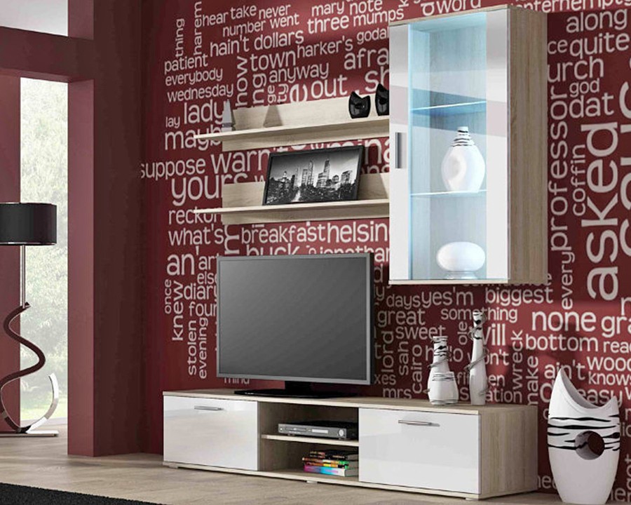 Гостиная Сохо 9 Белый Фасадный 0101 / Дуб Сонома 3025