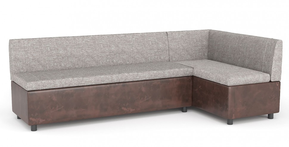 Диван кухонный угловой Уют нераскладной серая рогожка+коричневая экокожа