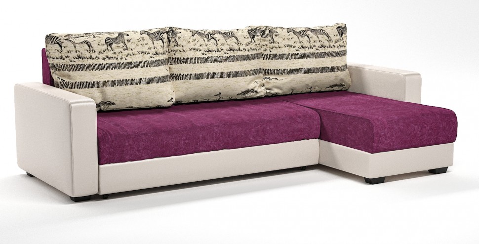 Диван угловой Монако еврокнижка розовый велюр+зебра+бежевая экокожа