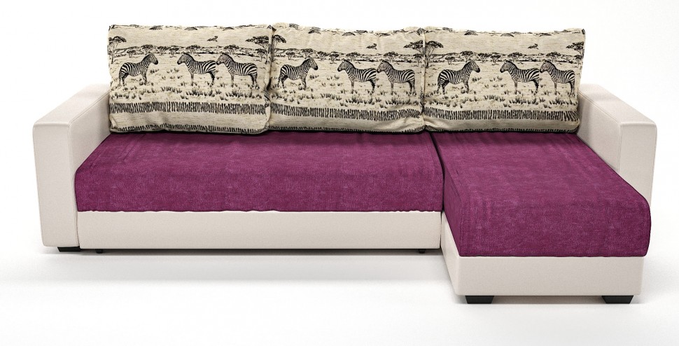 Диван угловой Монако еврокнижка розовый велюр+зебра+бежевая экокожа