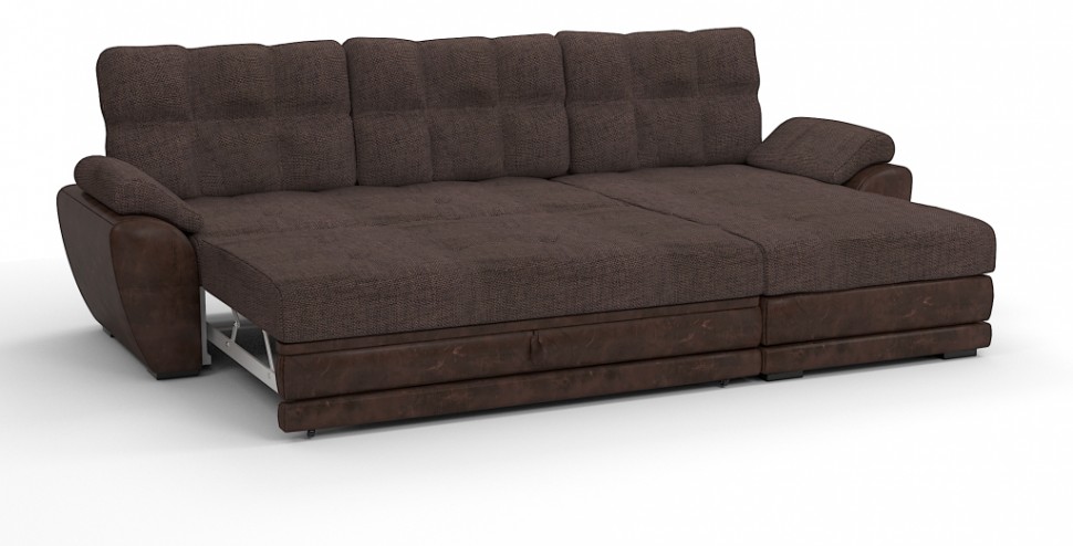 Диван угловой Император Люкс рогожка коричневый + экокожа коричневый