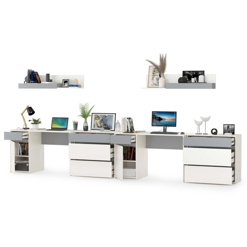 Торонто Компоновка № 13, цвет белый шагрень/стальной серый, ШхГхВ 400х53,1х150 см., универсальная сборка