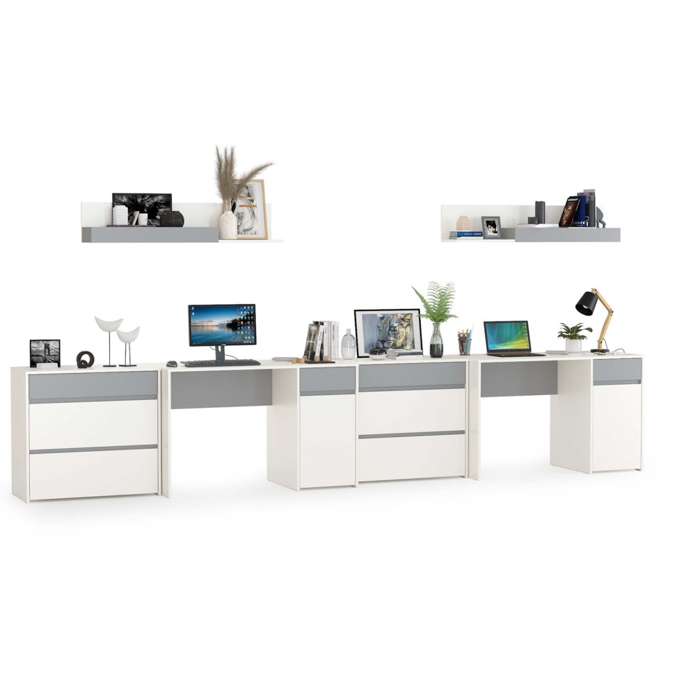 Торонто Компоновка № 13, цвет белый шагрень/стальной серый, ШхГхВ 400х53,1х150 см., универсальная сборка