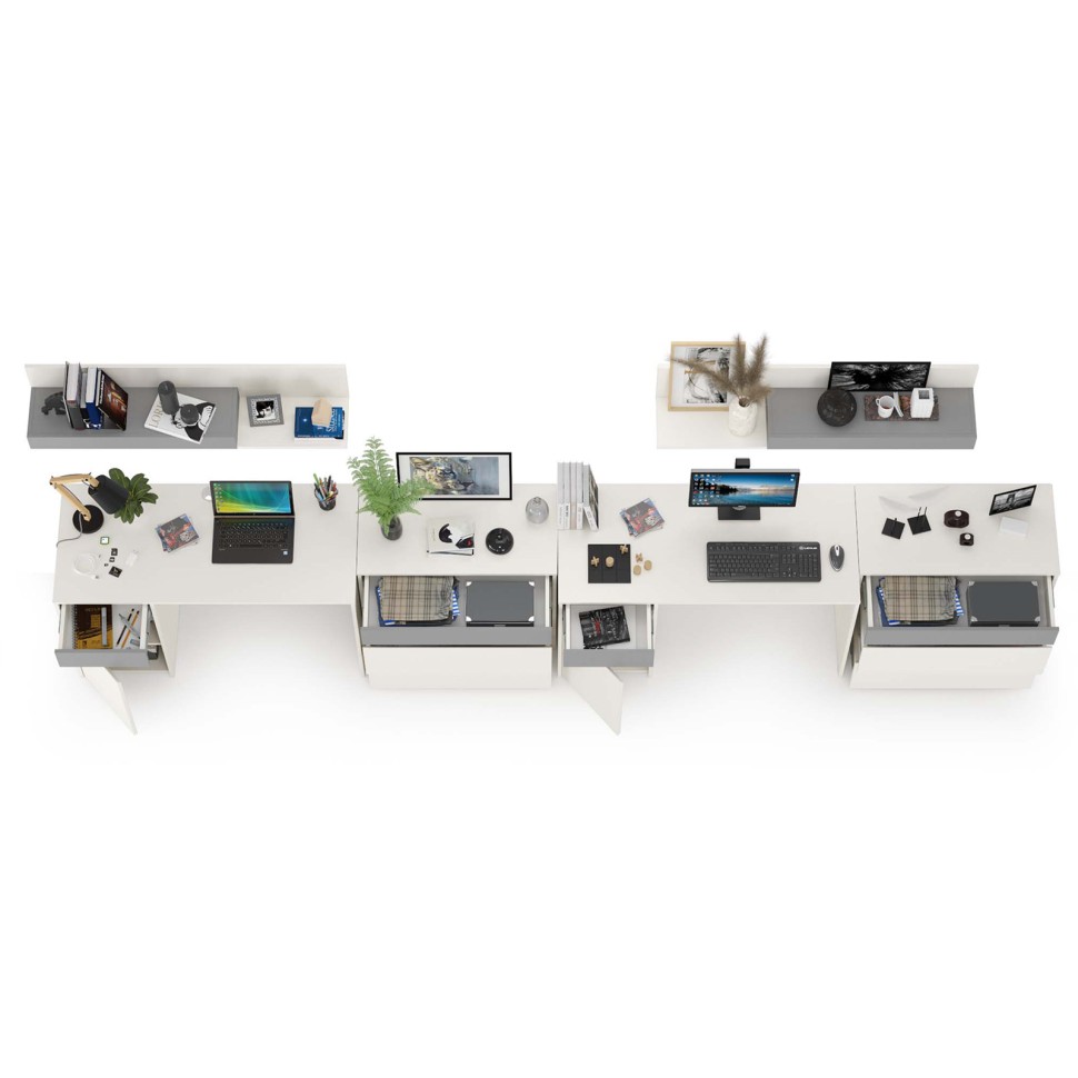 Торонто Компоновка № 13, цвет белый шагрень/стальной серый, ШхГхВ 400х53,1х150 см., универсальная сборка