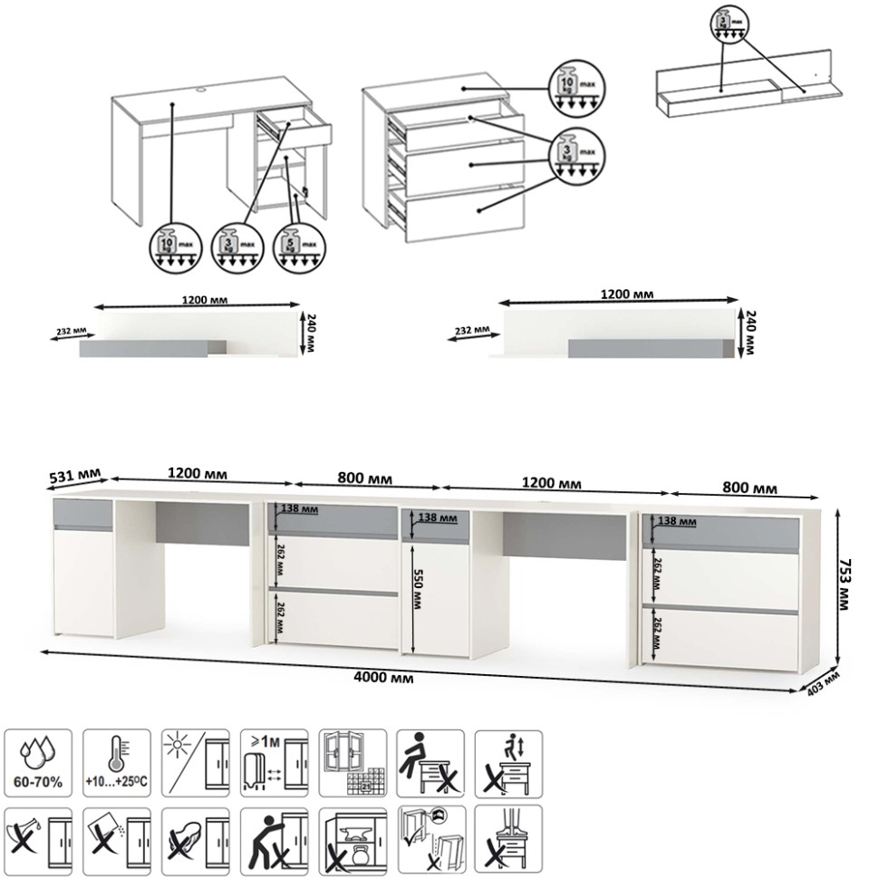 Торонто Компоновка № 13, цвет белый шагрень/стальной серый, ШхГхВ 400х53,1х150 см., универсальная сборка