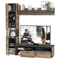 Трувор 13.70 Тумба под ТВ + 13.205 Шкаф-пенал с витриной + 15.60 Полка, цвет дуб гранж песочный/интра, ШхГхВ 194,6х45,4х210 см., универсальная сборка