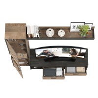 Трувор 13.70 Тумба под ТВ + 13.205 Шкаф-пенал с витриной + 15.60 Полка, цвет дуб гранж песочный/интра, ШхГхВ 194,6х45,4х210 см., универсальная сборка