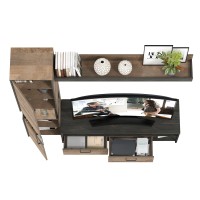 Трувор 13.70 Тумба под ТВ + 13.205 Шкаф-пенал с витриной + 15.60 Полка, цвет дуб гранж песочный/интра, ШхГхВ 194,6х45,4х210 см., универсальная сборка