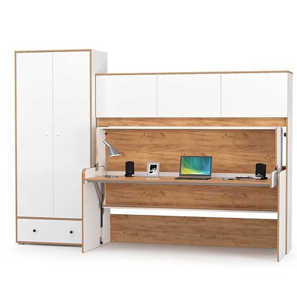 СНЯТО НСН Вуди Компоновка № 42, цвет белый премиум/дуб крафт золотой, сп. м. 800х1800 мм., б/м, основание есть, матрас высотой до 160 мм.