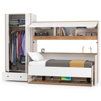 СНЯТО НСН Вуди Компоновка № 42, цвет белый премиум/дуб крафт золотой, сп. м. 800х1800 мм., б/м, основание есть, матрас высотой до 160 мм.