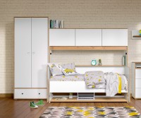 СНЯТО НСН Вуди Компоновка № 42, цвет белый премиум/дуб крафт золотой, сп. м. 800х1800 мм., б/м, основание есть, матрас высотой до 160 мм.