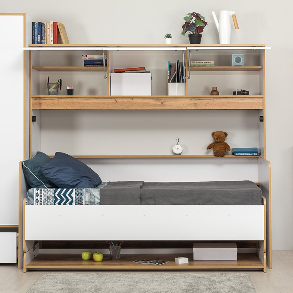 СНЯТО НСН Вуди Компоновка № 42, цвет белый премиум/дуб крафт золотой, сп. м. 800х1800 мм., б/м, основание есть, матрас высотой до 160 мм.