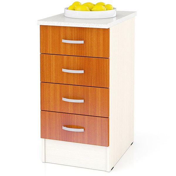 СНЯТО Кухня Мери ШН4Я400 Стол с 4 ящиками 40 см., цвет дуб/вишня, ШхГхВ 40х60х85 см., универсальная дверь (столешница № 130 сахара белая)