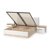 Муссон Кровать 11.28 + подъёмный ортопед + 2 х Тумба 16.03, цвет белый/дуб эндгрейн элегантный/кожзам белый/, сп. м. 1600х2000 мм., б/м