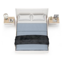 Муссон Кровать 11.28 + подъёмный ортопед + 2 х Тумба 16.03, цвет белый/дуб эндгрейн элегантный/кожзам белый/, сп. м. 1600х2000 мм., б/м