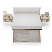 Муссон Кровать 11.28 + подъёмный ортопед + 2 х Тумба 16.03, цвет белый/дуб эндгрейн элегантный/кожзам белый/, сп. м. 1600х2000 мм., б/м