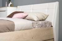 Муссон Кровать 11.28 + подъёмный ортопед + 2 х Тумба 16.03, цвет белый/дуб эндгрейн элегантный/кожзам белый/, сп. м. 1600х2000 мм., б/м