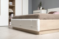 Муссон Кровать 11.28 + подъёмный ортопед + 2 х Тумба 16.03, цвет белый/дуб эндгрейн элегантный/кожзам белый/, сп. м. 1600х2000 мм., б/м