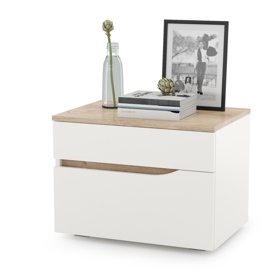 Муссон Кровать 11.28 + подъёмный ортопед + 2 х Тумба 16.03, цвет белый/дуб эндгрейн элегантный/кожзам белый/, сп. м. 1600х2000 мм., б/м