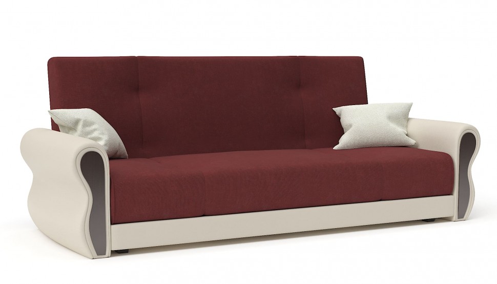 Диван прямой Делюкс велюр красный+экокожа бежевый