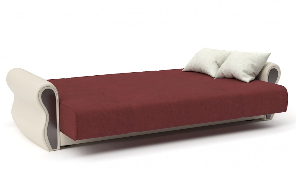 Диван прямой Делюкс велюр красный+экокожа бежевый