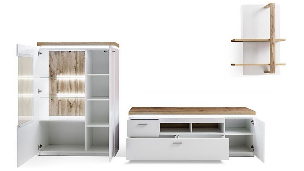 Модульная гостиная Лия Белый 101/ Дуб золотой крафт 003