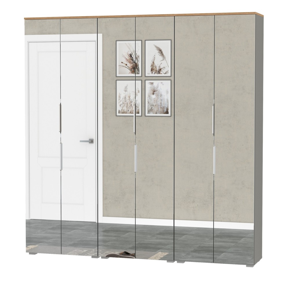 Октава 13.338 Шкаф для одежды + 13.338 Шкаф + 13.338, цвет серый графит/дуб крафт золотой/фасады МДФ серый графит/зеркало, ШхГхВ 193,2х35,3х197,6 см.