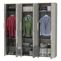 Октава 13.338 Шкаф для одежды + 13.338 Шкаф + 13.338, цвет серый графит/дуб крафт золотой/фасады МДФ серый графит/зеркало, ШхГхВ 193,2х35,3х197,6 см.