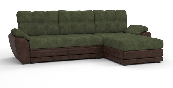 Диван угловой Император Люкс велюр зеленый + экокожа коричневый