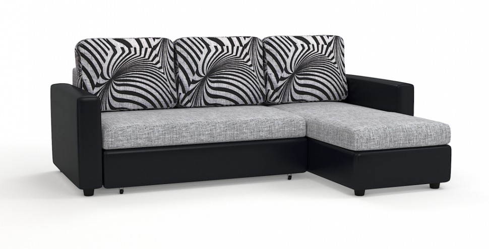 Диван угловой Траумберг рогожка серый + экокожа черный + зебра