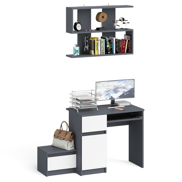 Мори Стол компьютерный МС-1 левый + Тумба ТМП400.1 + Полка 900, цвет графит/белый, ШхГхВ 130,4х50х209,6 см., НЕ универсальная сборка