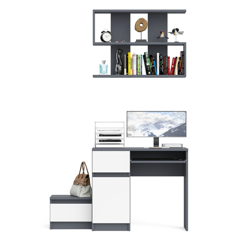 Мори Стол компьютерный МС-1 левый + Тумба ТМП400.1 + Полка 900, цвет графит/белый, ШхГхВ 130,4х50х209,6 см., НЕ универсальная сборка