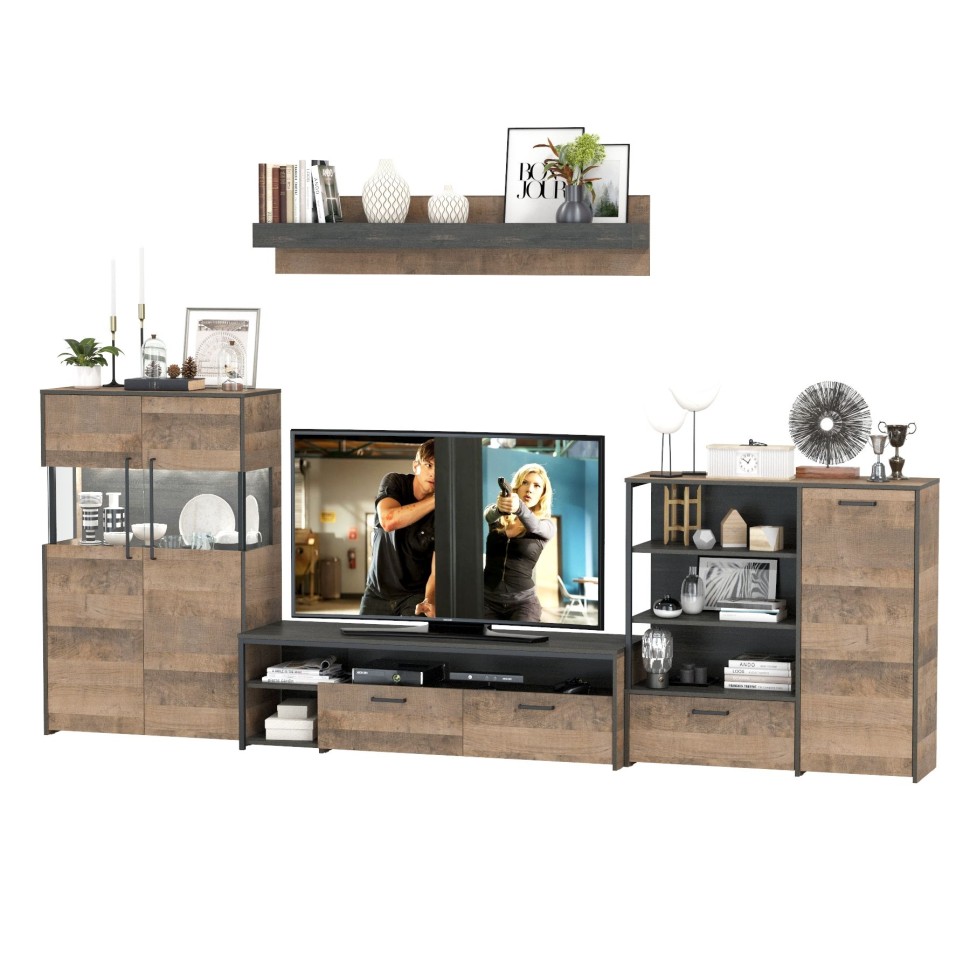 Трувор Гостиная 053, цвет дуб гранж песочный/интра, ШхГхВ 344,6х45,4х195 см., универсальная сборка