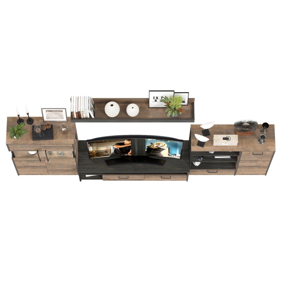 Трувор Гостиная 053, цвет дуб гранж песочный/интра, ШхГхВ 344,6х45,4х195 см., универсальная сборка