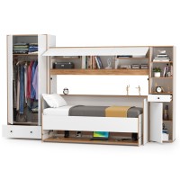 СНЯТО НСН Вуди Компоновка № 43, цвет белый премиум/дуб крафт золотой, сп. м. 800х1800 мм., б/м, основание есть, матрас высотой до 160 мм.