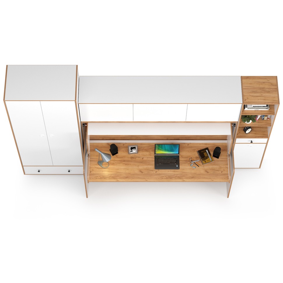 СНЯТО НСН Вуди Компоновка № 43, цвет белый премиум/дуб крафт золотой, сп. м. 800х1800 мм., б/м, основание есть, матрас высотой до 160 мм.