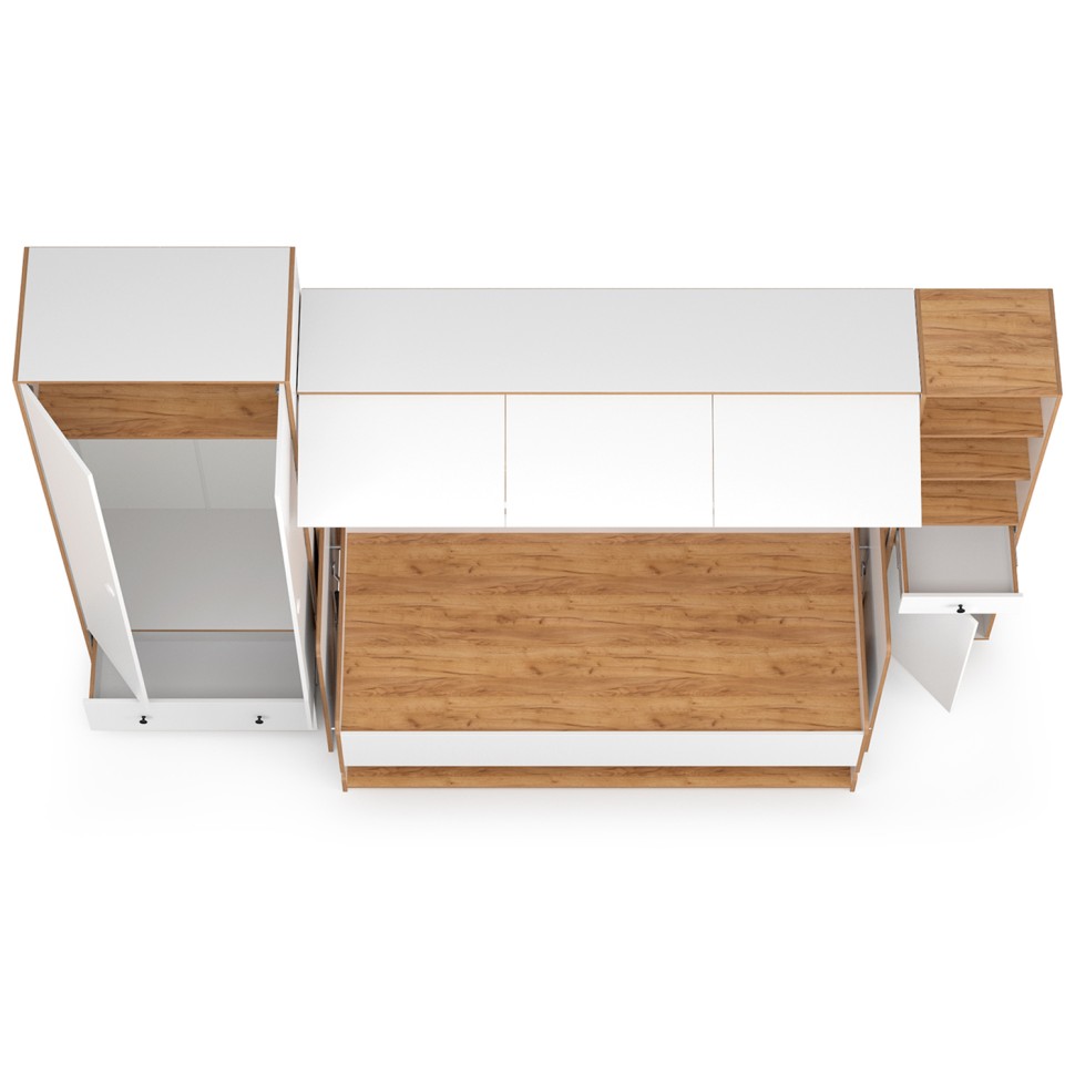 СНЯТО НСН Вуди Компоновка № 43, цвет белый премиум/дуб крафт золотой, сп. м. 800х1800 мм., б/м, основание есть, матрас высотой до 160 мм.