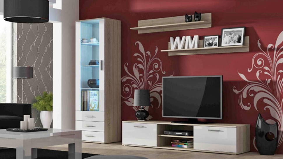 Гостиная Сохо Белый Фасадный 0101 / Дуб Сонома 3025