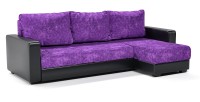 Диван угловой Монако еврокнижка фиолетовый велюр+черная экокожа